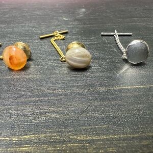 Tie tacks 3 two with stones and 1 silver